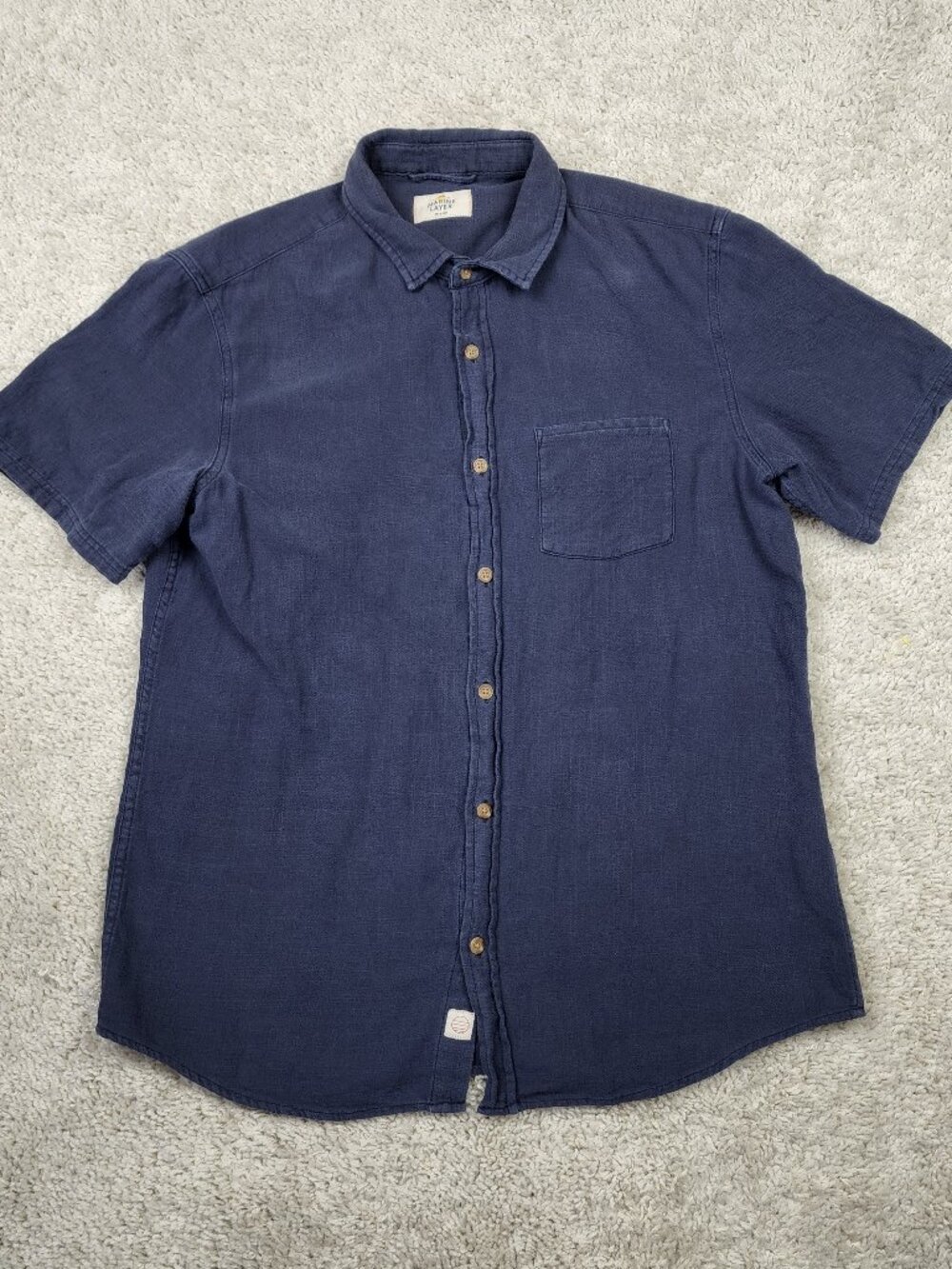 Marine Layer Short Sleeve Button Down Medium M Blue Casual Fit Chambray USA